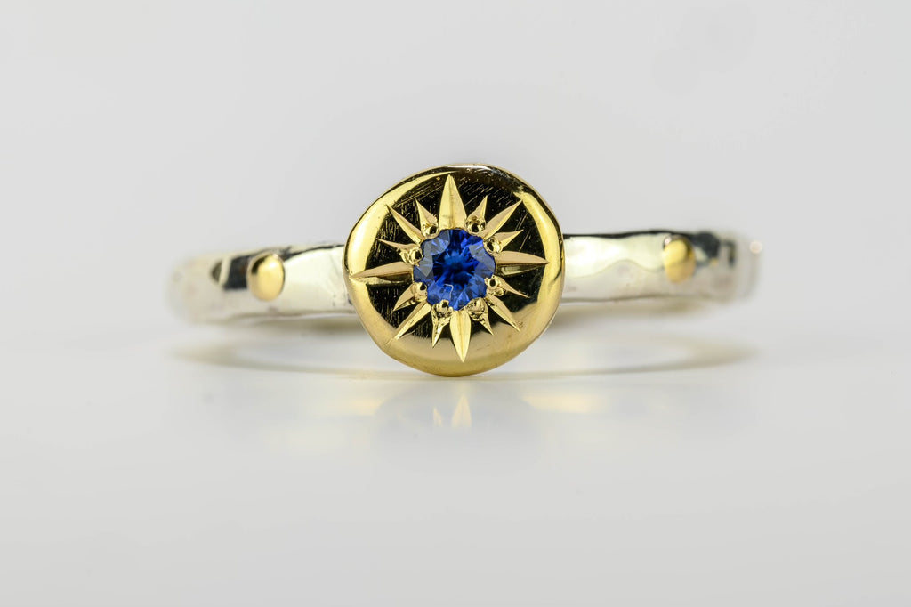 Blue Sapphire Starburst Stack Ring