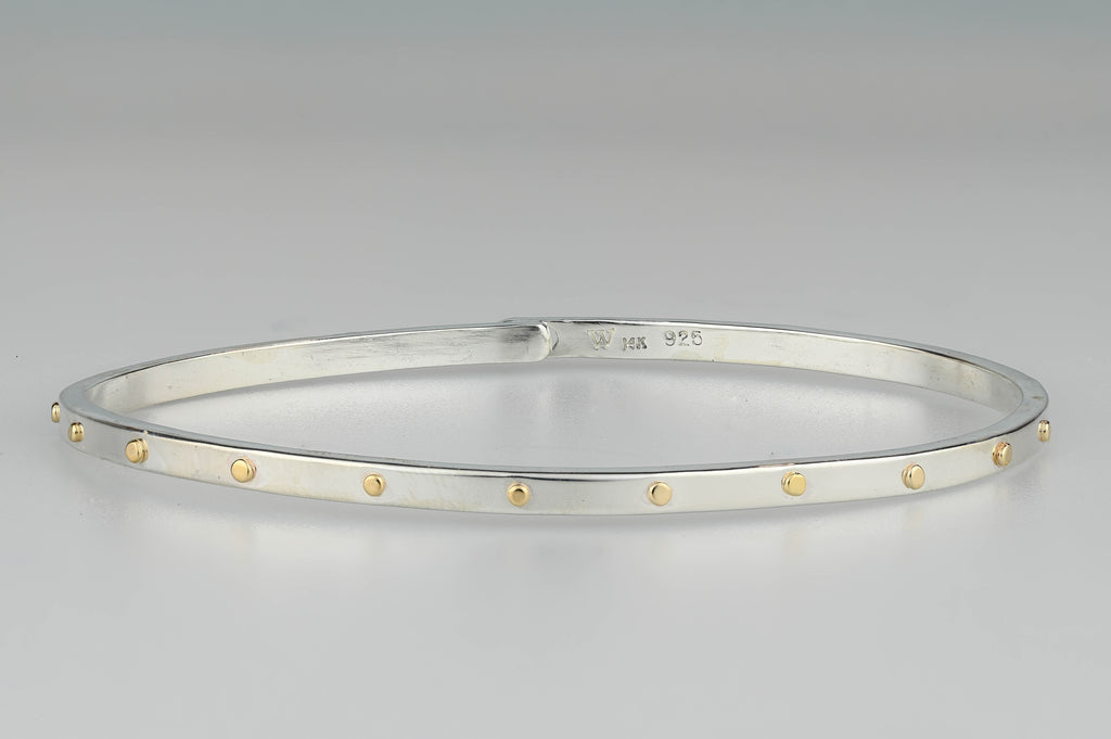 Skinny Beach Bangle- Silver and 14k Yellow Gold