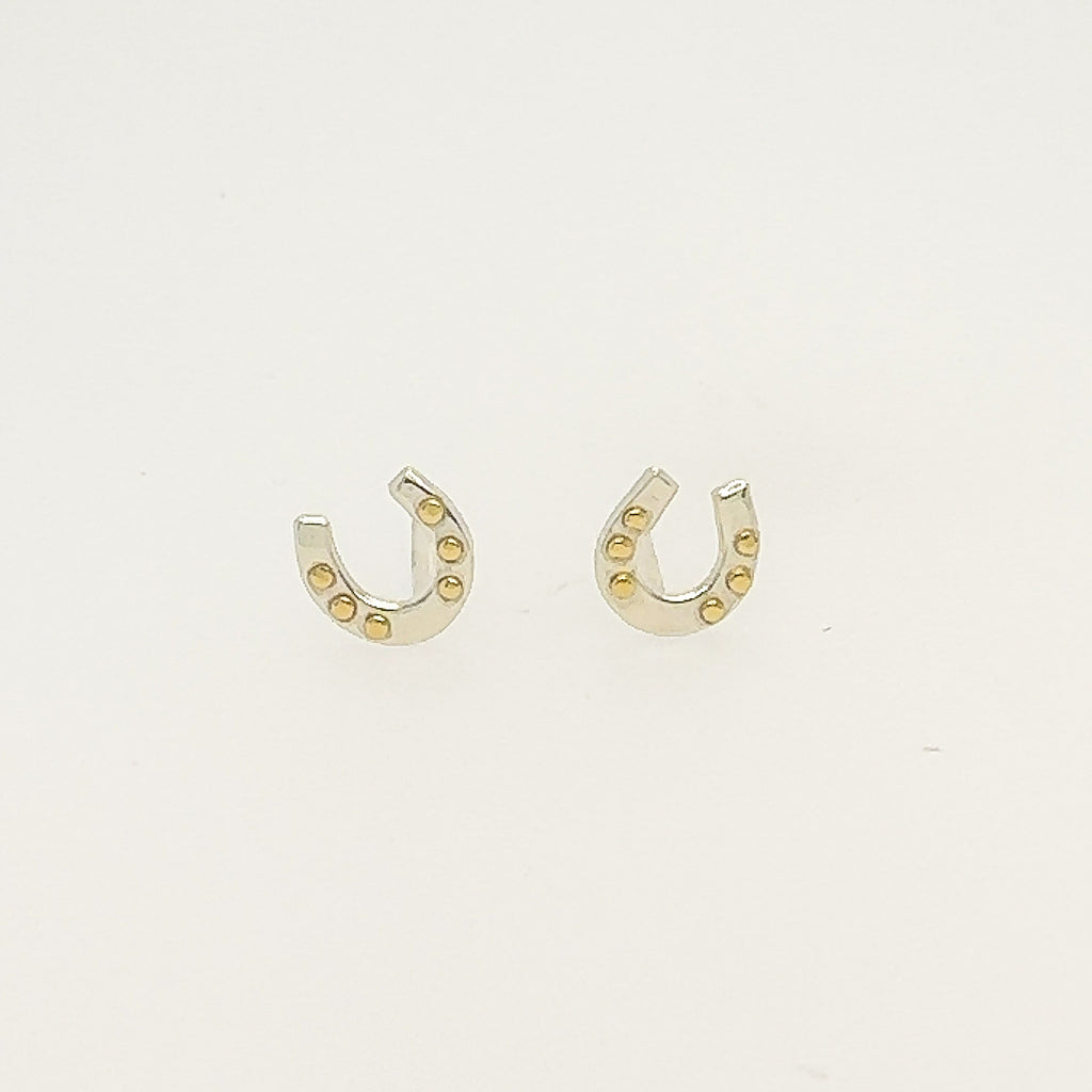 Silver/18k Gold Horseshoe Stud Earrings