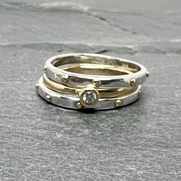 14k Gold and Diamond Bubble Stack Ring