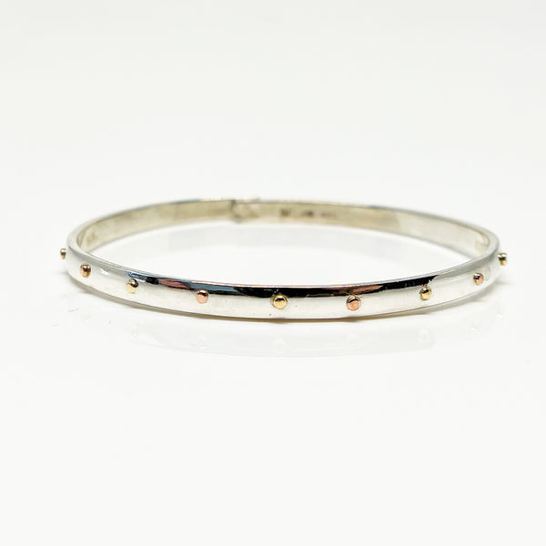 Sterling Silver Beach Bangle with Alternating Rose and Yellow Gold Accent Dots