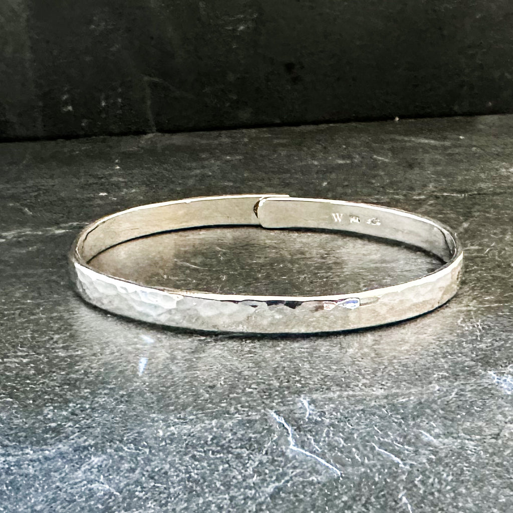 6mm Silver Hammered Beach Bangle with Gold Accent
