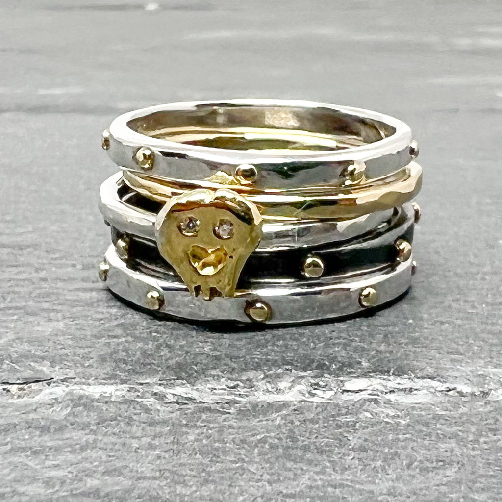 Blackened Silver and Gold Accent Stack Ring