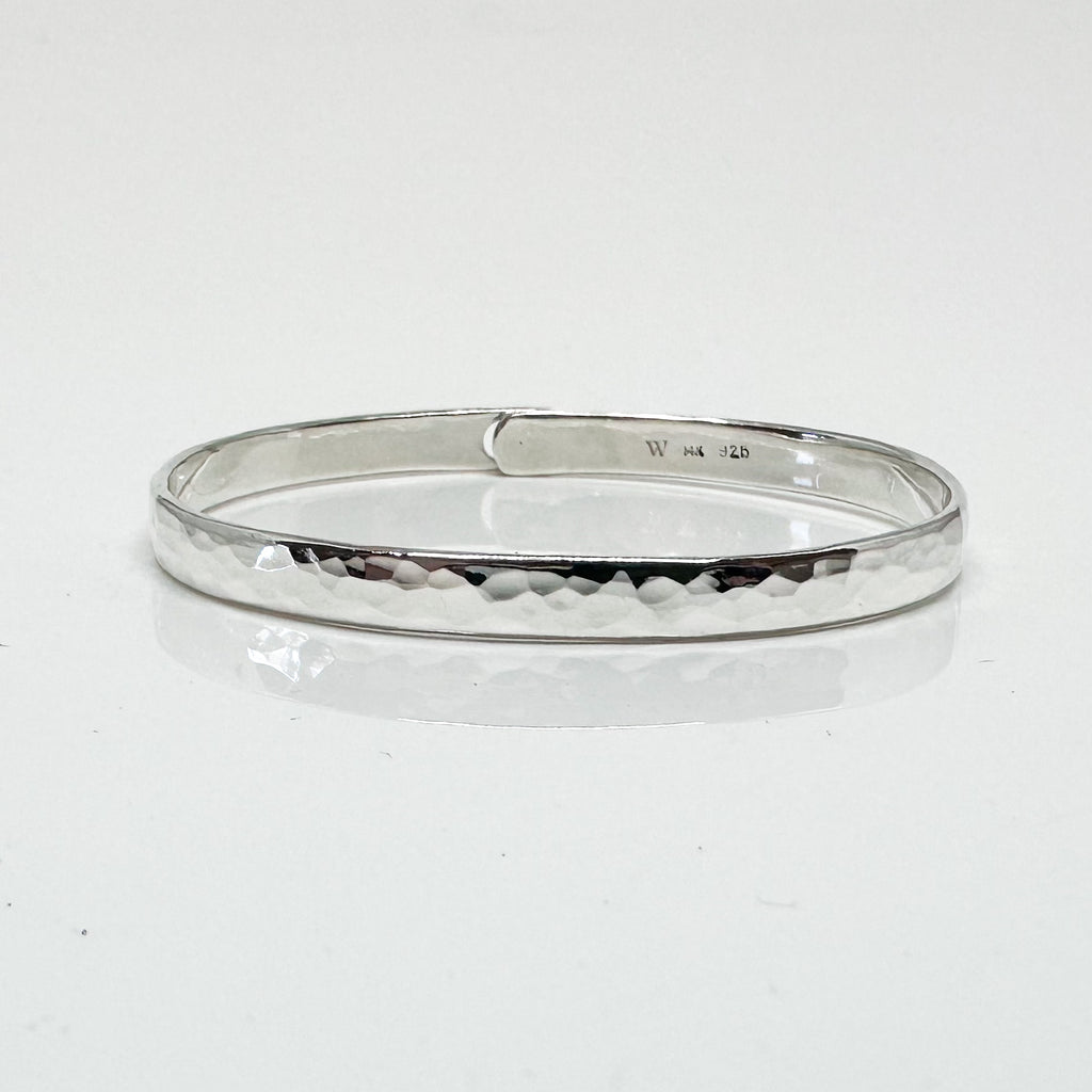 6mm Silver Hammered Beach Bangle with Gold Accent