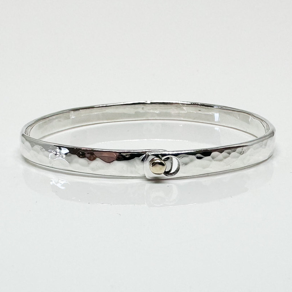 6mm Silver Hammered Beach Bangle with Gold Accent