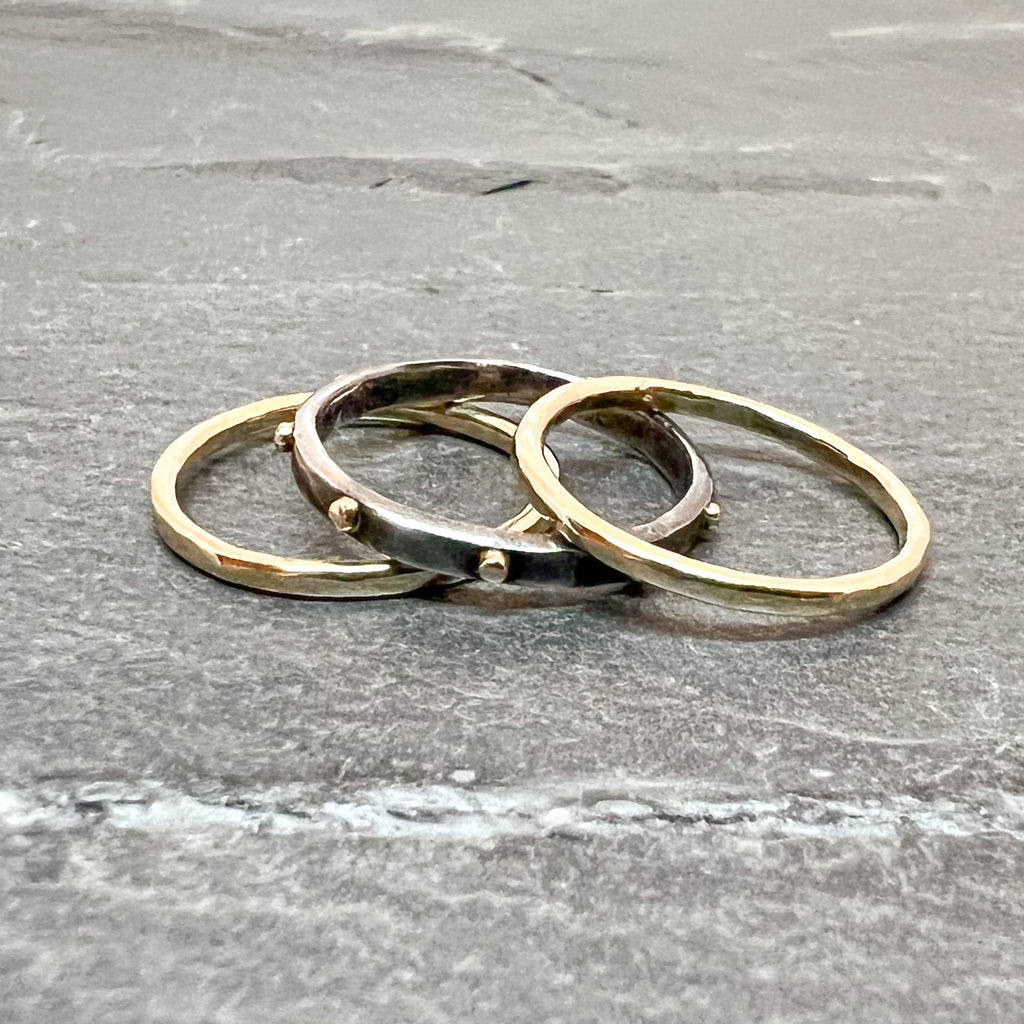 Blackened Silver and Gold Accent Stack Ring