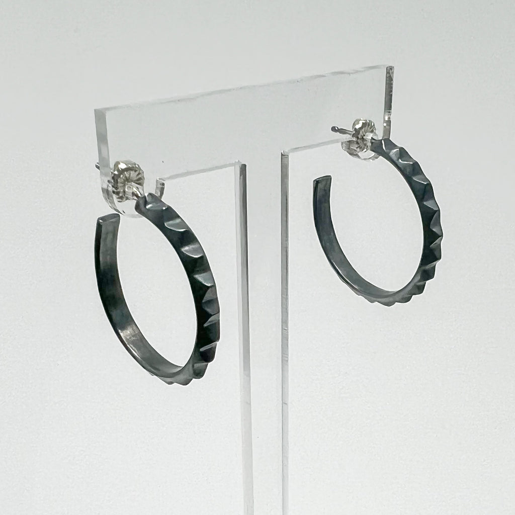Blackened Silver Pyramid Hoops
