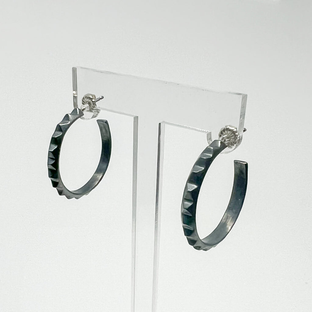 Blackened Silver Pyramid Hoops
