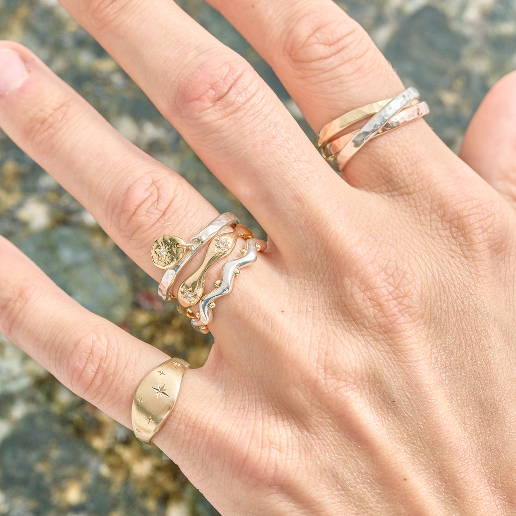 14k Gold Starburst Pinky Ring