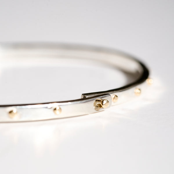 Skinny Beach Bangle- Silver and 14k Yellow Gold