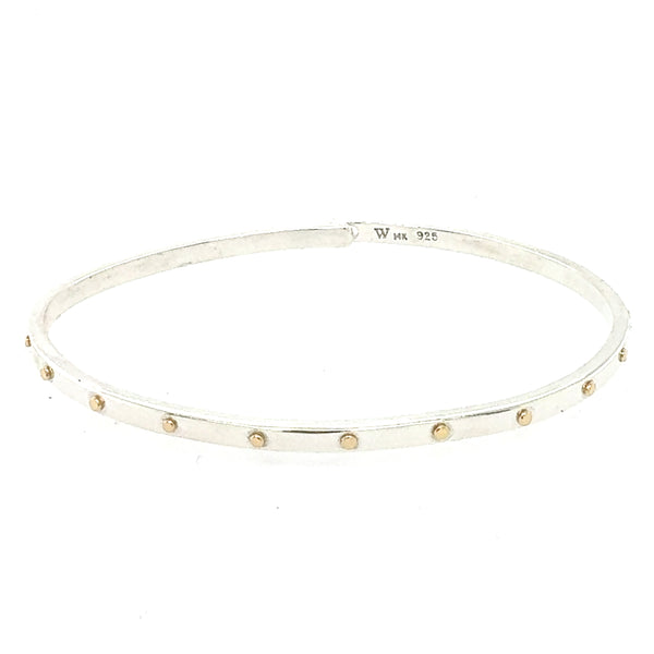 Skinny Beach Bangle- Silver and 14k Yellow Gold