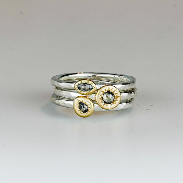 Pear shaped Salt and Pepper Stack Ring