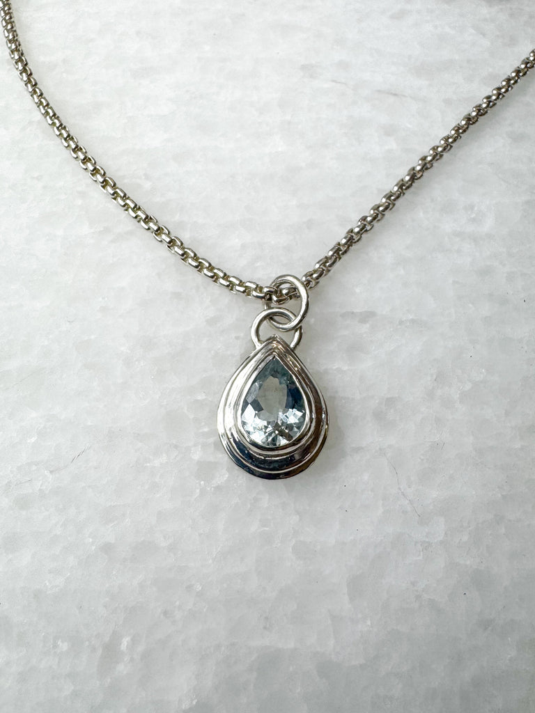 Aquamarine Pear Stepped Necklace