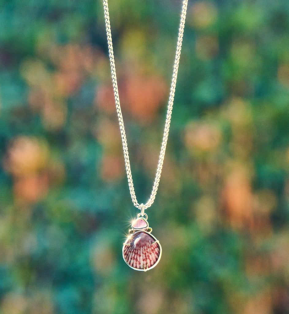Pink Tourmaline and Shell Necklace