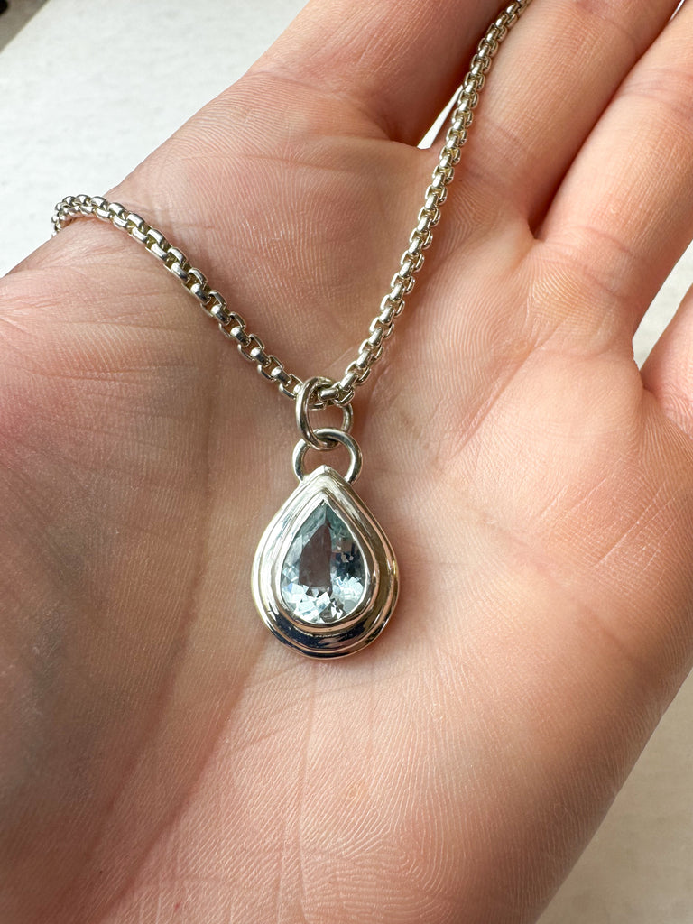 Aquamarine Pear Stepped Necklace
