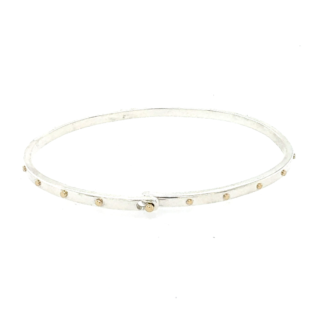 Skinny Beach Bangle- Silver and 14k Yellow Gold