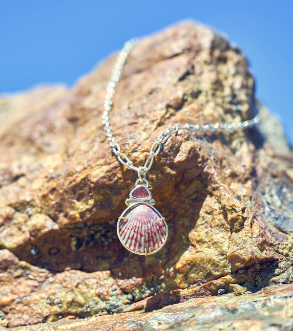 Pink Tourmaline and Shell Necklace