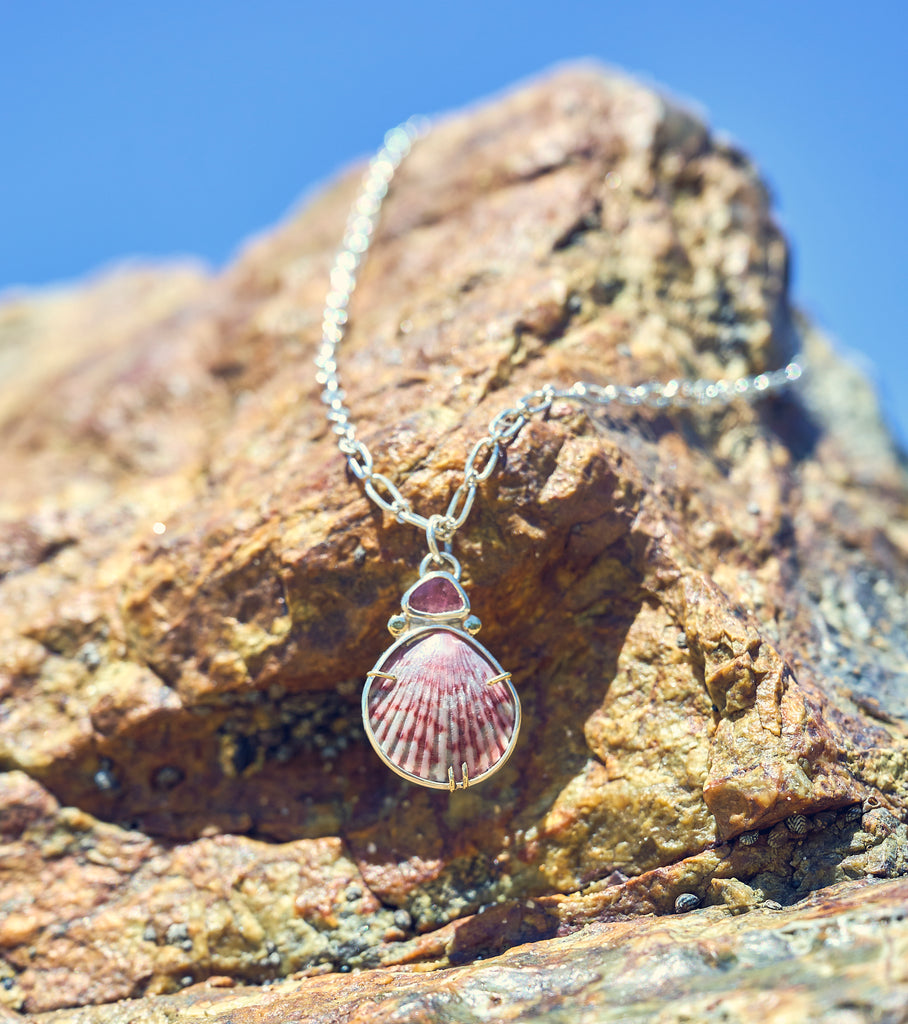 Pink Tourmaline and Shell Necklace