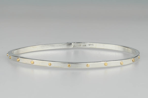 Skinny Beach Bangle- Silver and 14k Yellow Gold