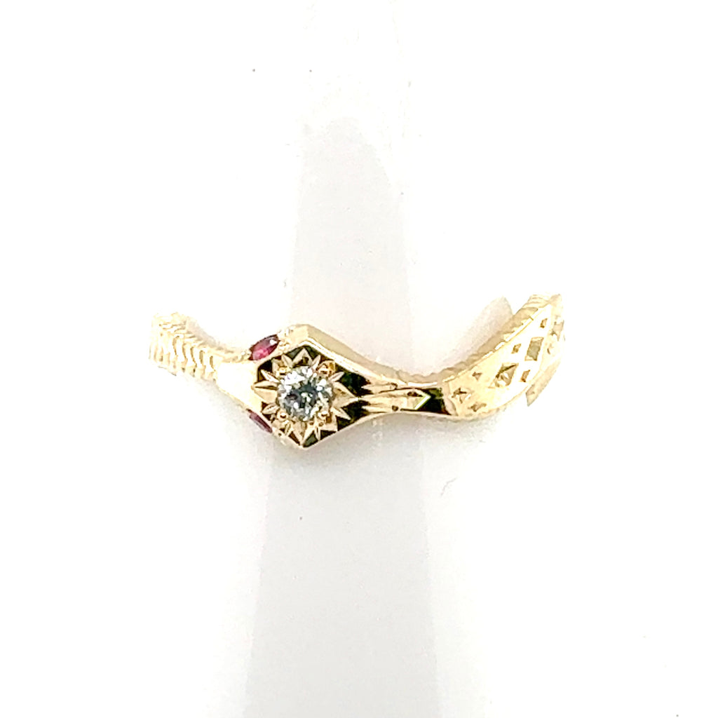 14k Gold Ruby and Diamond Snake Ring