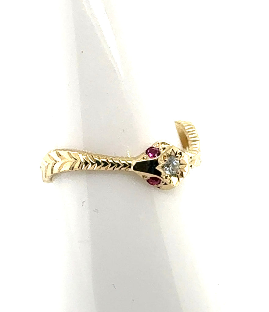 14k Gold Ruby and Diamond Snake Ring