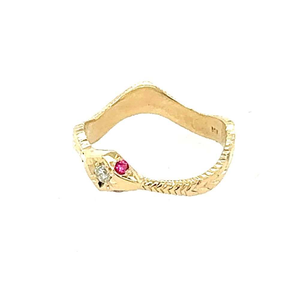 14k Gold Ruby and Diamond Snake Ring