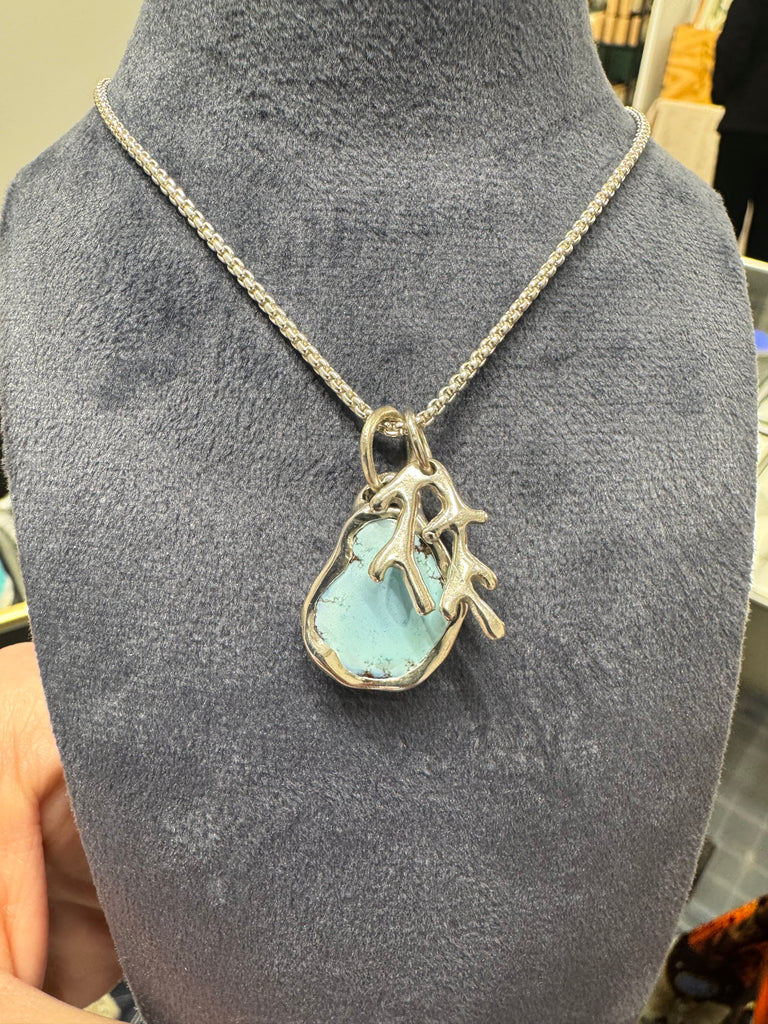 Turquoise and Coral Charm Necklace