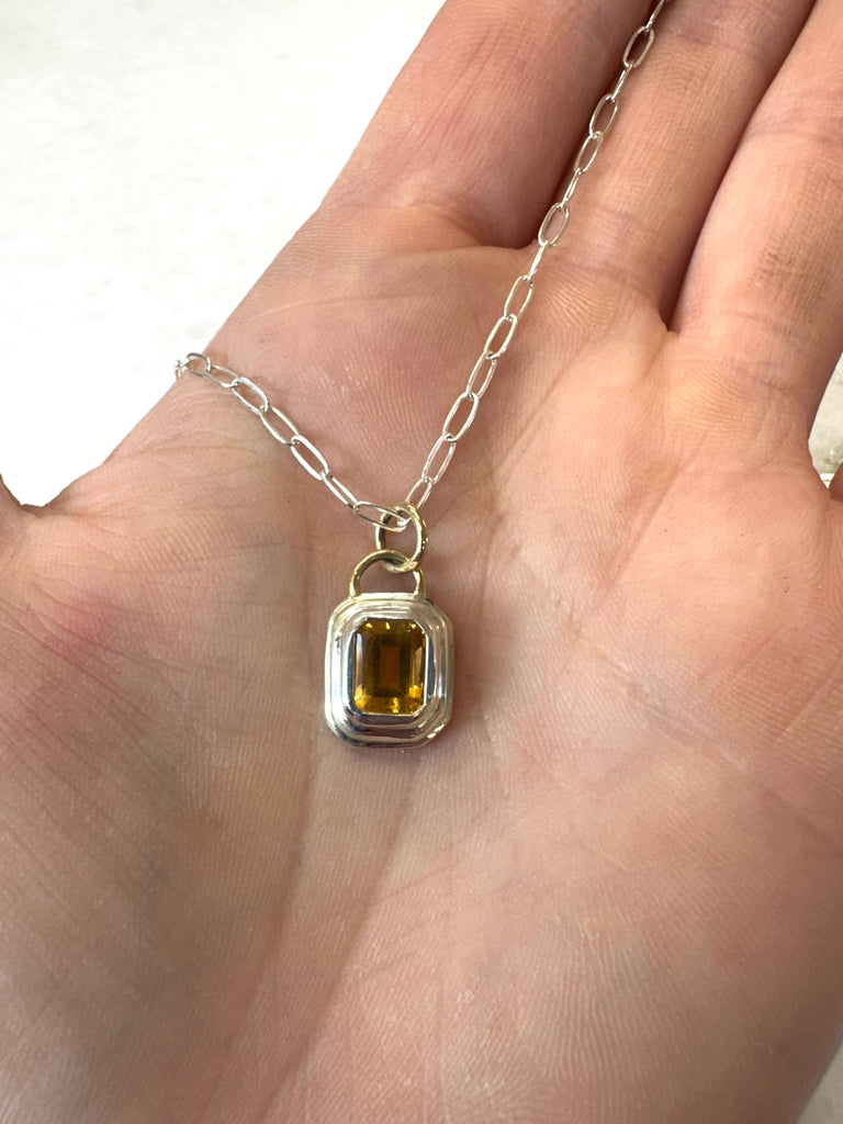 Citrine Emerald cut step Pendant