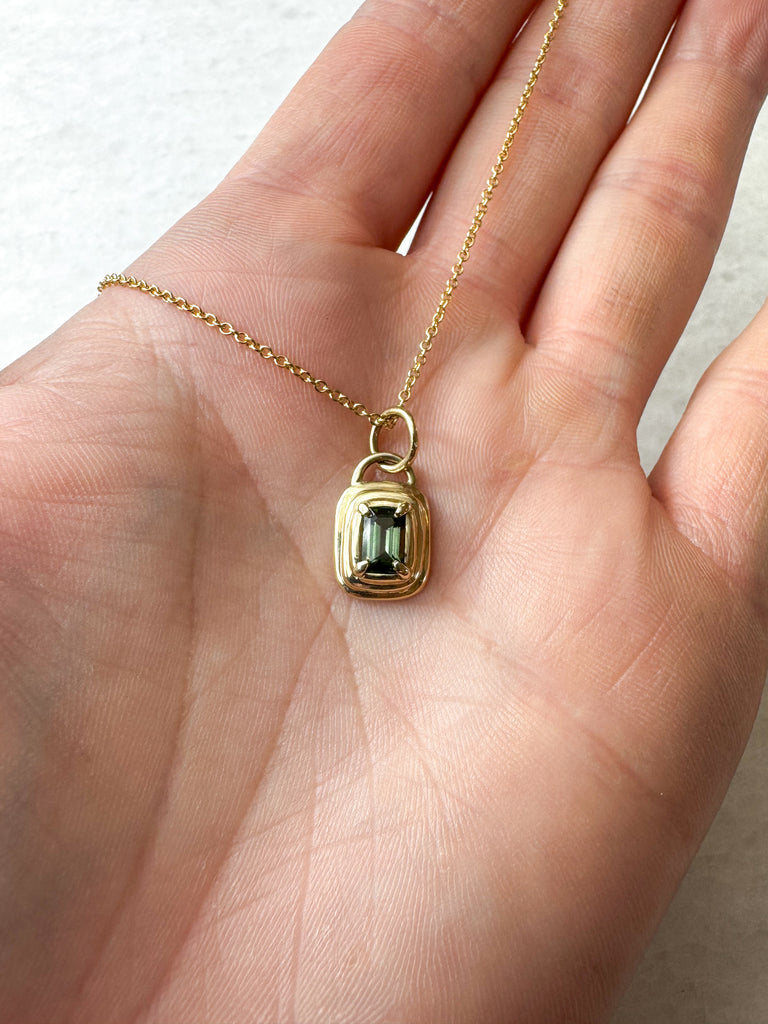 Green Tourmaline Emerald Cut Step Pendant