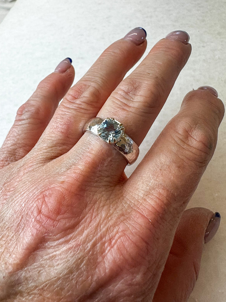 Aquamarine Cushion Cut Ring