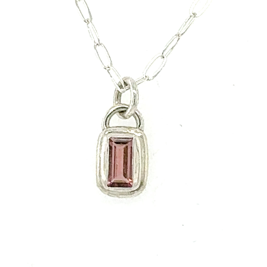 Pink Tourmaline Emerald Cut Pendant