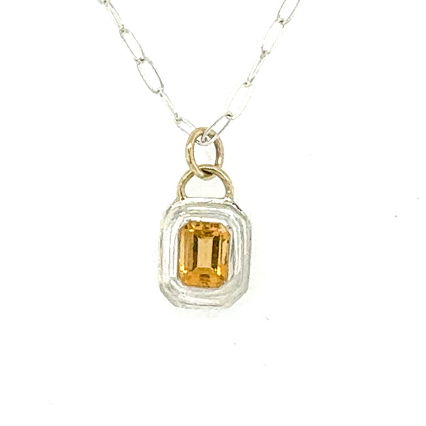 Citrine Emerald cut step Pendant