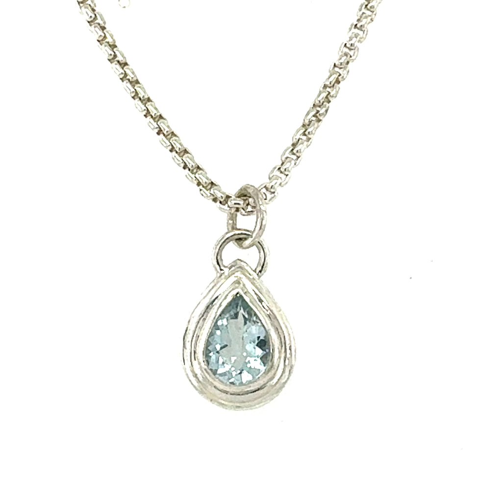 Aquamarine Pear Stepped Necklace