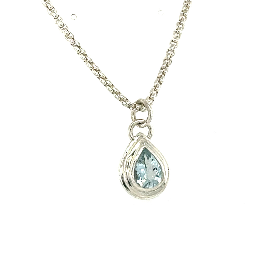 Aquamarine Pear Stepped Necklace