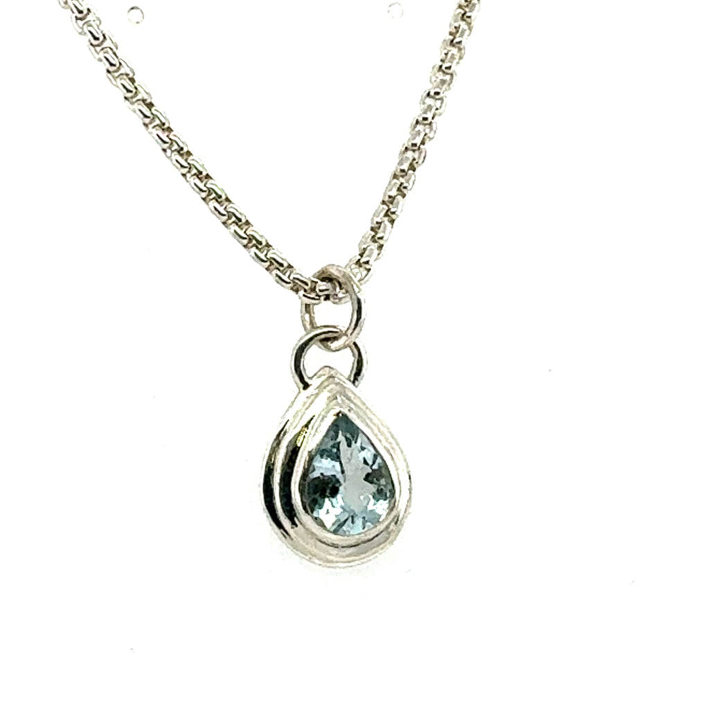 Aquamarine Pear Stepped Necklace