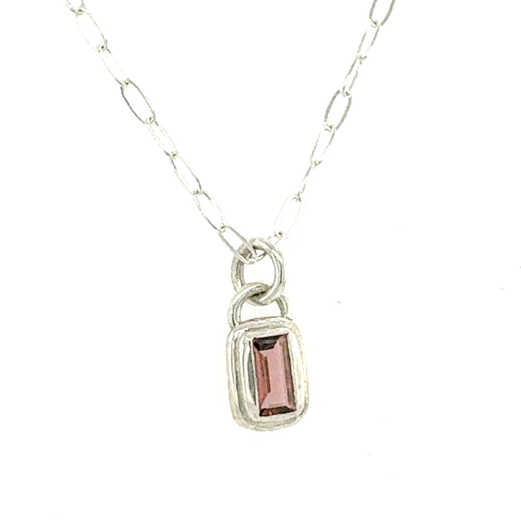 Pink Tourmaline Emerald Cut Pendant