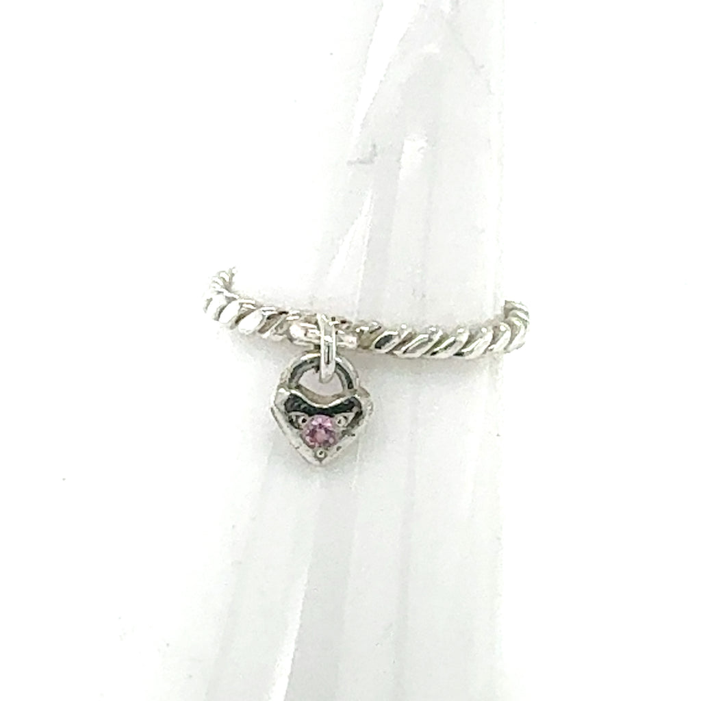 Pink Sapphire Heart Dangle Ring