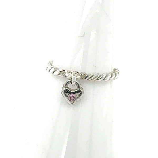 Pink Sapphire Heart Dangle Ring