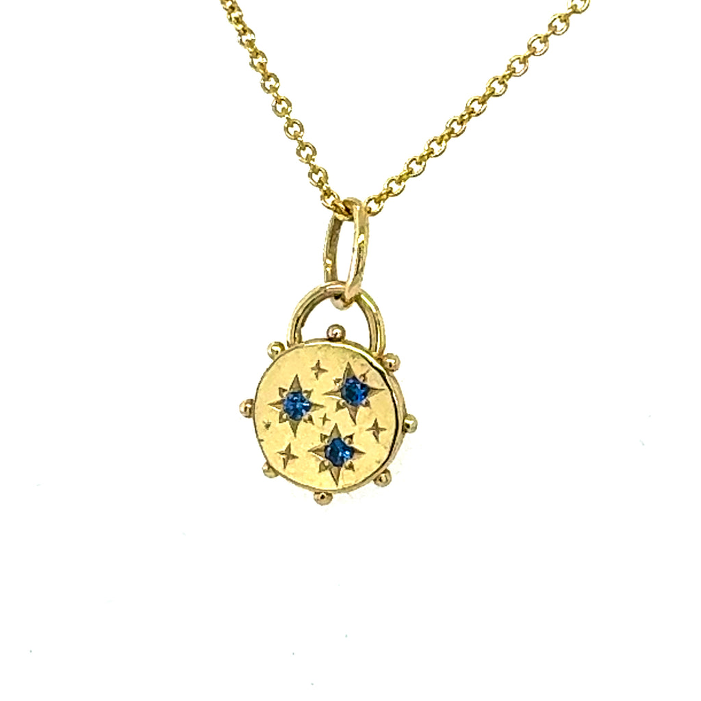 14k Blue Sapphire Celestial pendant
