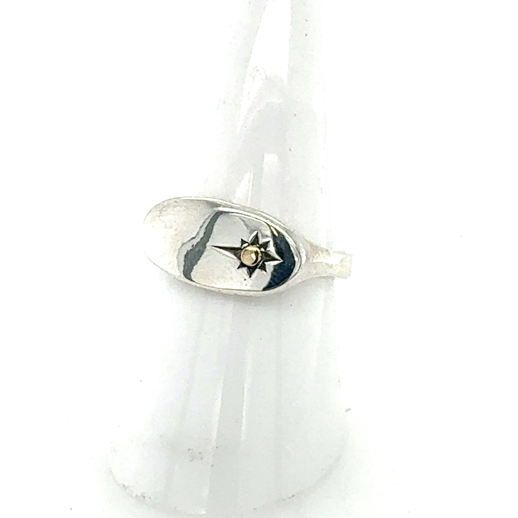 Elongated Oval Gold Star Signet