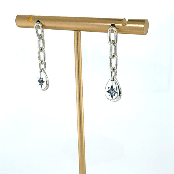 Sapphire Starburst Paperclip Earrings