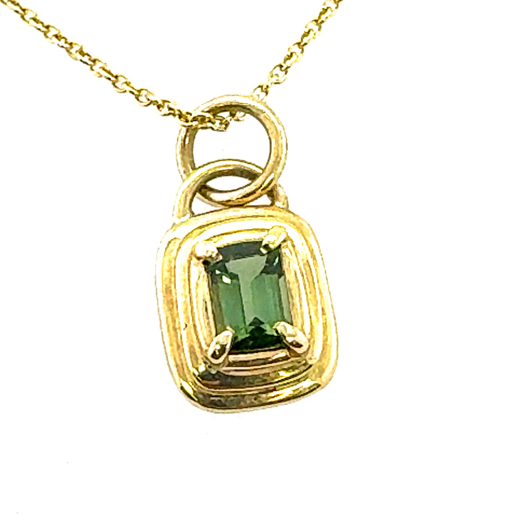 Green Tourmaline Emerald Cut Step Pendant