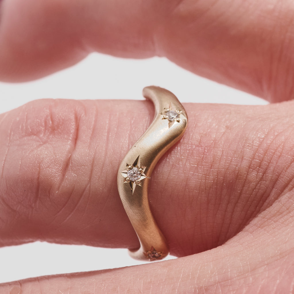 Diamond Starburst Wave Ring