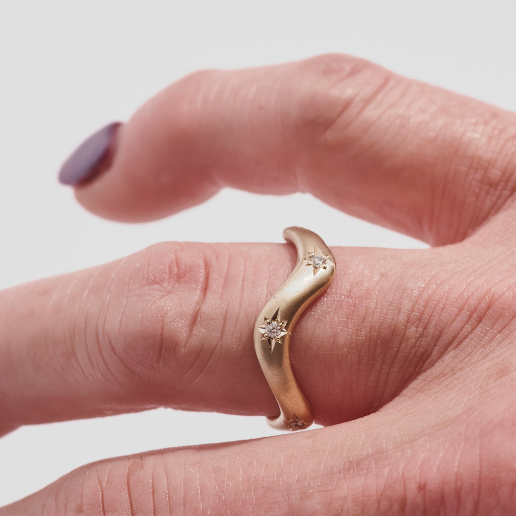 Diamond Starburst Wave Ring