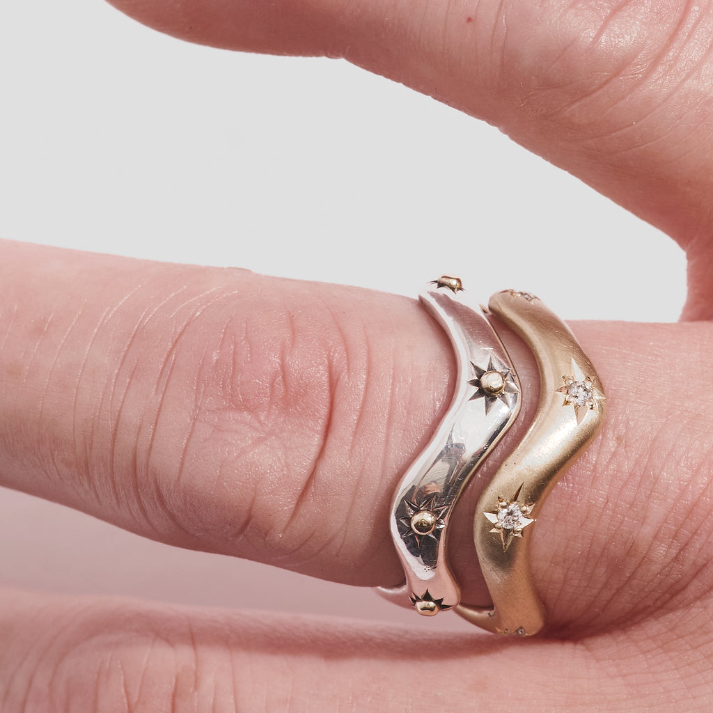 Diamond Starburst Wave Ring