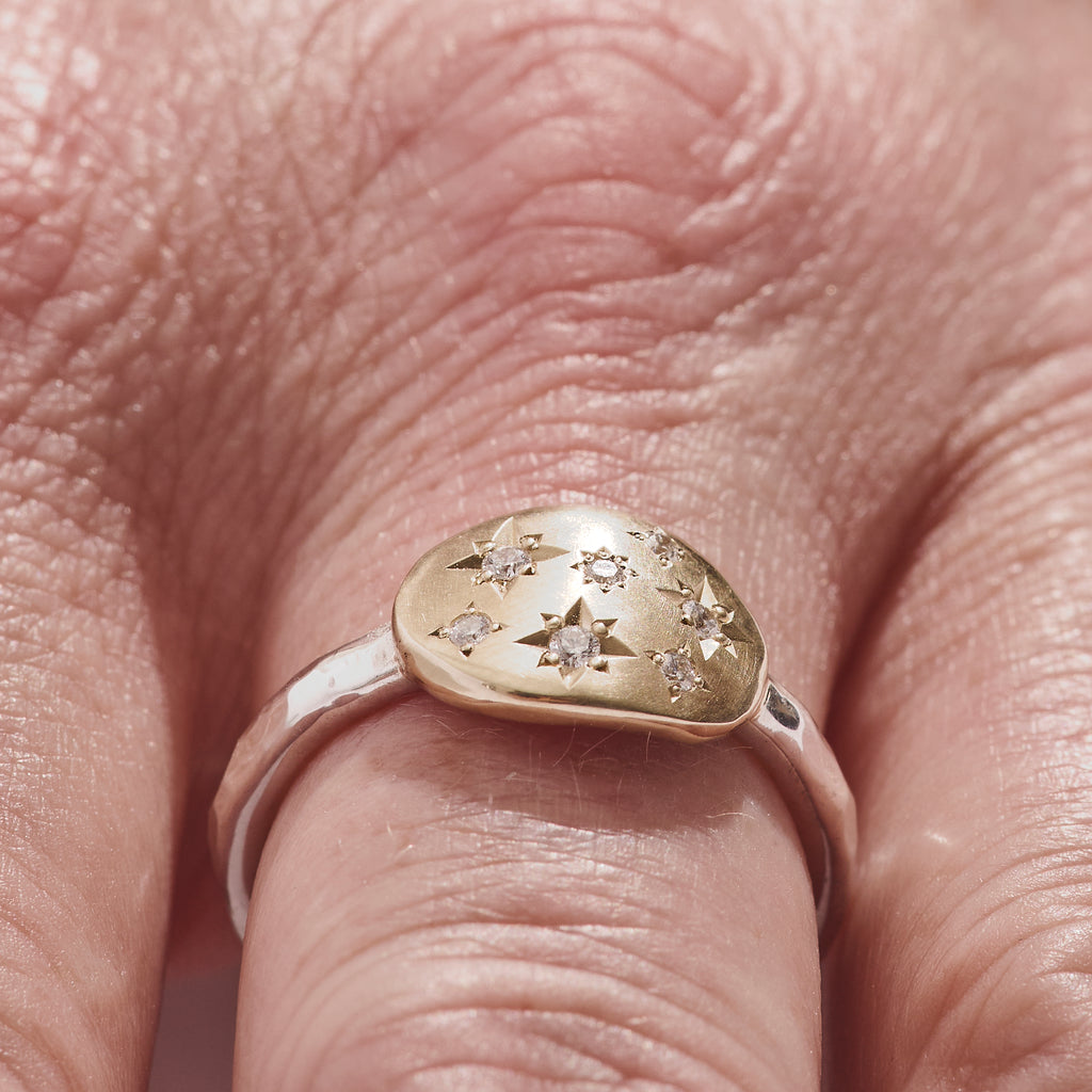 Large Diamond Starburst Pebble ring