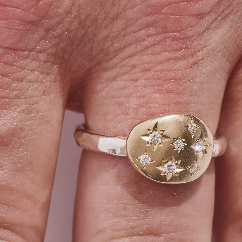 Large Diamond Starburst Pebble ring