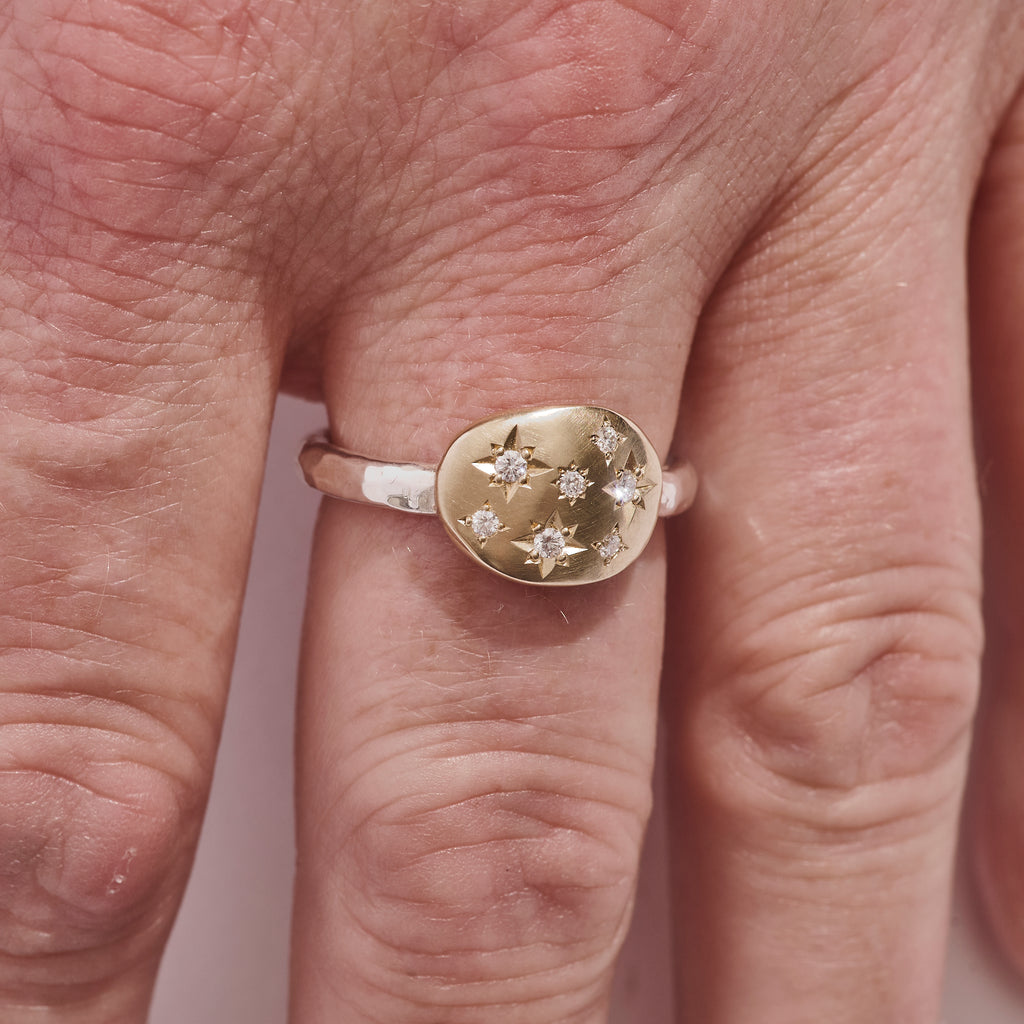 Large Diamond Starburst Pebble ring