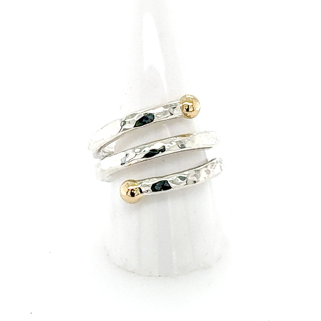 Hammered Coil Ring- Silver/14k Gold