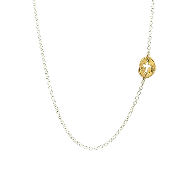 14k Gold Sideways Cross Necklace